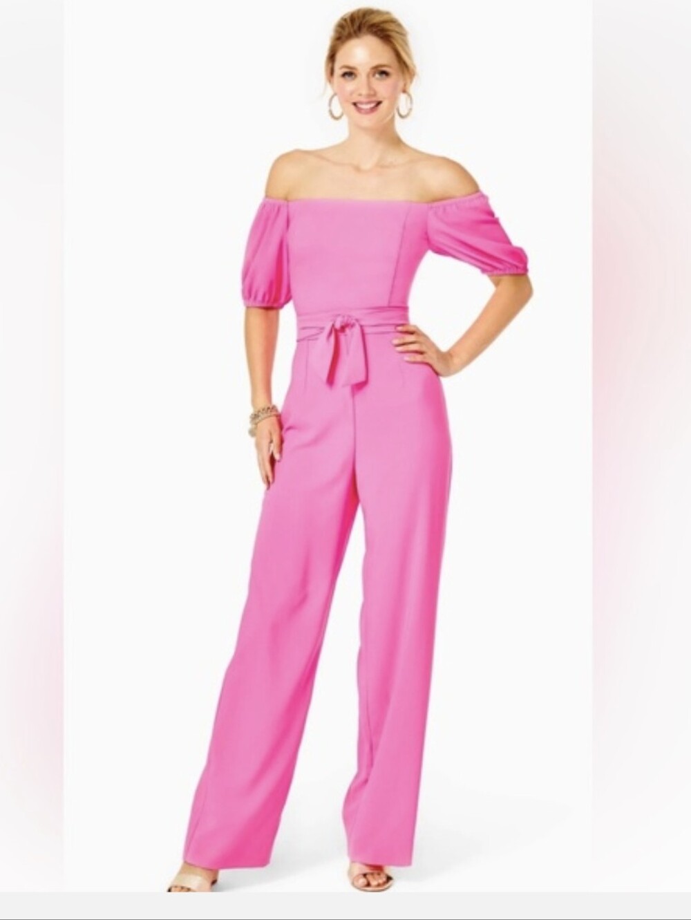 Lilly Pulitzer  Pink Jada Off-Shoulder Jumpsuit with Tie Belt Size XXS